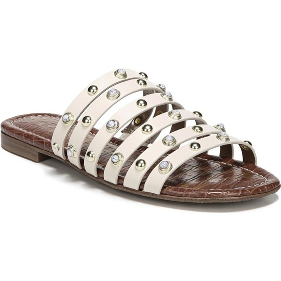 Sam Edelman Brea Sandal Studded Leather Flat Slides Modern Ivory Size 7.5 - Picture 2 of 13